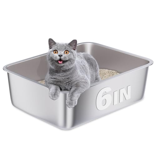 Stainless Steel Litter Box, Metal Cat Litter Box | Cat Litter box for Kitten, Kitty, Rabbit, 6" High Side Cats Litter box,No Smell, Non Stick, Easy to Clean - color: M-6" H