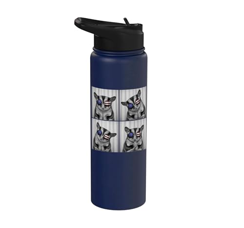 Sugar Glider 4th of July US American Flag Patriotic Stainless Steel Insulated Water Bottle - color: Navy Blue