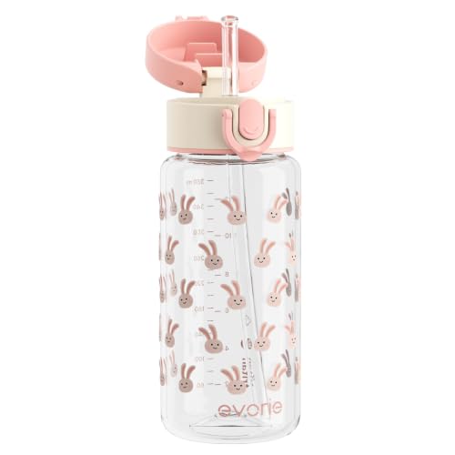 Evorie Tritan Kids Water Bottle with Straw, Leak Proof Drink Bottle,13oz | Ages 3+, BPA-Free, Dishwasher safe, Easy to clean, Lightweight and easy to carry for school and travel, Pink Rabbit - color: Pink Rabbit