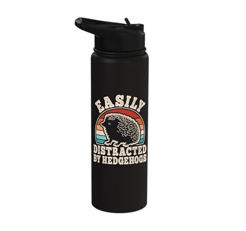 Easily Distracted By Hedgehogs Retro Hedgehog Men Women Kids Stainless Steel Insulated Water Bottle - color: Black