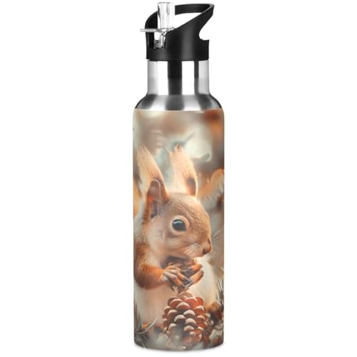 Cute Squirrel Water Bottle Kids Insulated Sports Vacuum Stainless Steel Mug with Straw Lid & Handle 20 oz - color: C330
