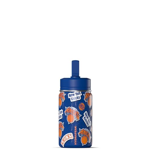 Hydrapeak NBA Officially Licensed 2026 Finals Champion New York Knicks Mini 14oz Kids Stainless Steel Bottle with Straw Lid Flexible Handle, Insulated, Spill Proof, Perfect for Back to School - color: New York Knicks