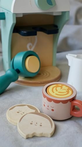 Tender Leaf Toys - Babyccino Maker Wooden Coffee Machine Pretend Food Play Toy with Espresso Capsules and Cups Made Premium Materials Craftsmanship Age 3+