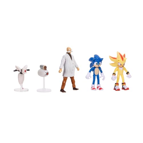Sonic 3 Movie Action Figures 2.5-Inch Movie Collector Toy Figure Multi-Pack, Wave #3 Includes Sonic, Gerald Robotnik, Super S, Buzzbomber & Burrito Drone- Officially Licensed Toys | Sonic The Hedgehog Movie 3 Inch Mini Figure Wave 3 - 5-Pack Bundle