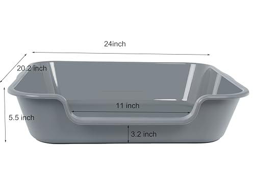 Extra Large Low Entry ABS Cat Litter Box, Grey, 24" L x 20" W, 2 Pack | Durable low entry litter box, non-stick, odor-free, ideal for seniors, kittens, rabbits, large cats and multi-pet homes. - color: Dark Gray, size: Large (Pack of 2)
