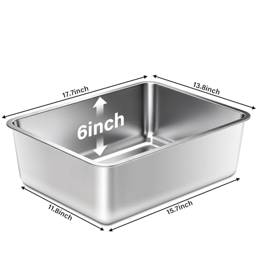 Stainless Steel Litter Box,Metal Cat Litter Box,Medium Cat Litterbox | Litter Box for Kitty or Rabbits, No Smell, Non Stick, Easy to Clean(17.7" L x 13.77" W x 6" H) - color: Medium