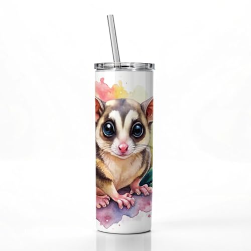 Sugar Glider Watercolor Skinny Tumbler 20oz with Straw Insulated Water Bottle Gift