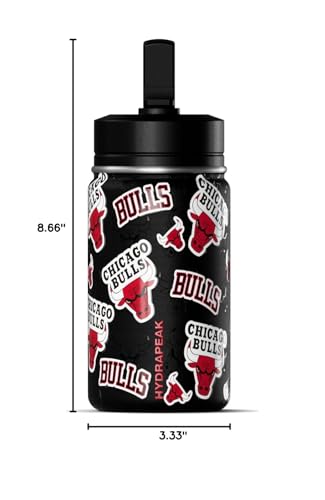 Hydrapeak NBA Officially Licensed Chicago Bulls Mini 14oz Kids Stainless Steel Water Bottle with Straw Lid & Flexible Handle, Double Wall Insulated, Spill Proof, Perfect for Back to School - color: Chicago Bulls