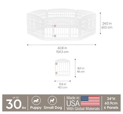 IRIS USA 6-Panel Dog Playpen, Pet Enclosure, White | Puppy Training, Custom Pen Configuration, Flexible Boundary, Configurable Layout, Secure Door Latch, Stable Non-Tip Base - color: White, size: 6 Panel - 24" H