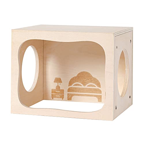 Hamster Hideout Wooden House Chamber Small Animals Pets Tunnel Exploring Toys Secret Peep Shed for Dwarf Hamsters, Syrian Hamsters, Gerbils, Hedgehogs, Rats, Mice (Bedroom)