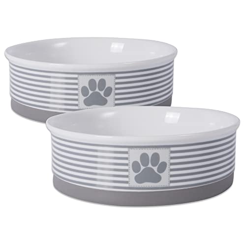 Bone Dry Paw & Patch Ceramic Pet Collection, Large Set, 7.5x2.4", Gray, 2 Piece - color: Gray, size: Large Bowl Set, 7.5x2.4"