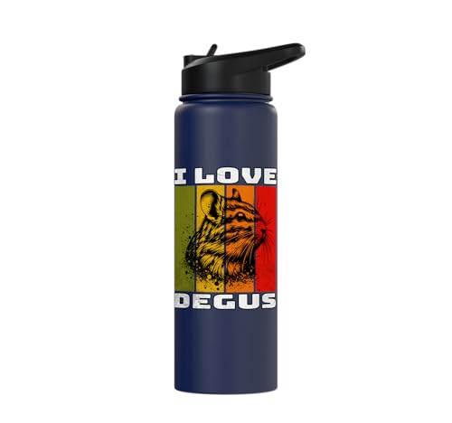 Degu Retro Degu I Love Degu Stainless Steel Insulated Water Bottle - color: Navy Blue