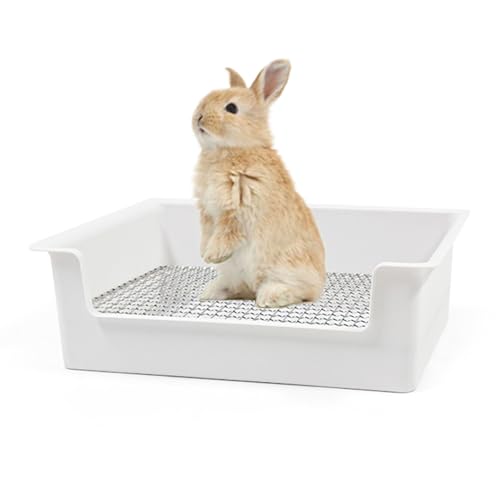 Litter Box Rabbit, Bunny Potty Pan, 1cm Steel Grate with Tray | 39 x 29 x 12 cm box with 1 cm steel mesh keeps paws above waste; removable tray lifts out for quick daily cleaning - color: White