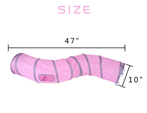 iCAGY Cat Tunnel Toys for Indoor Cats Kittens Rabbits, Pet Toy Play Tunnels | Interactive Crinkle Pop Up Tunnel Toys, Relieve Cat Boredom, Pink 47" Shape S - color: Pink