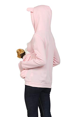Womens Pet Carrier Sweater Dog Cat Pouch Hoodies Plus Size Tops - color: Pink, size: Medium