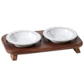 Havniva Ceramic Cat Food Bowl, 6.1" Raised Cat Bowls with Acacia Wood Stand | Elevated Cat Bowls, Whisker Friendly, Extra Wide Opening, Aesthetic Cat Dishes, Elegant Pet Bowls, Food-grade Ceramic, Kitten - color: 2 Dishes+Stand- Arctic White