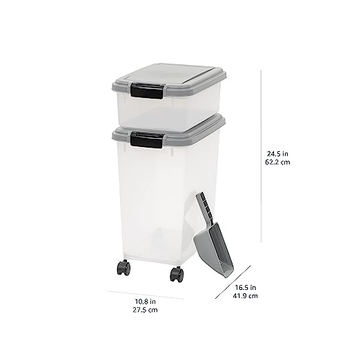 Amazon Basics 3-Piece Airtight Pet Food Storage Container Combo with Scoop, BPA Free, Removable Wheels, 33 QT + 12 QT - size: 45 QT (33 QT + 12 QT)