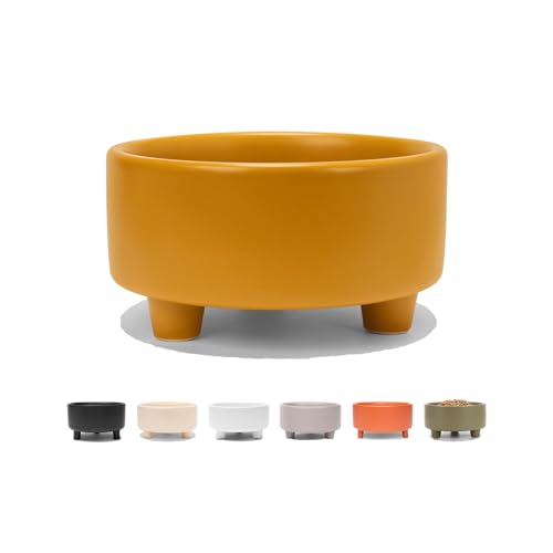 Waggo Uplift Ceramic Dog Bowl for Small Medium and Large Breeds - Heavyweight and Durable Pet Food and Water Dish Crock, Dishwasher Safe, Modern, Elevated Feeder (Mustard, Small) - color: Mustard, size: Small