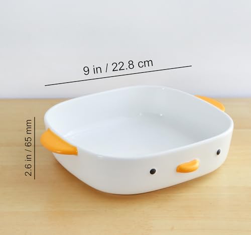 PURROOM Cute Duck Baking Dish, Ceramic Casserole Square Dish, Porcelain Pie Pan, 9x9 in Medium Baking Pan with Handles, Oven Safe & Durable Bakeware for Lasagna. - size: 9x9'' Baking Dish