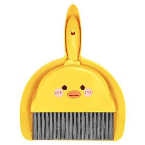 1Pc Small Dust Pan and Brush Set,Cute Yellow Mini Broom and Dustpan Set | Small Dust Pan Mini for Tabletop Debris,Keyboards&Clean Pet Cages Guinea Pig Cage