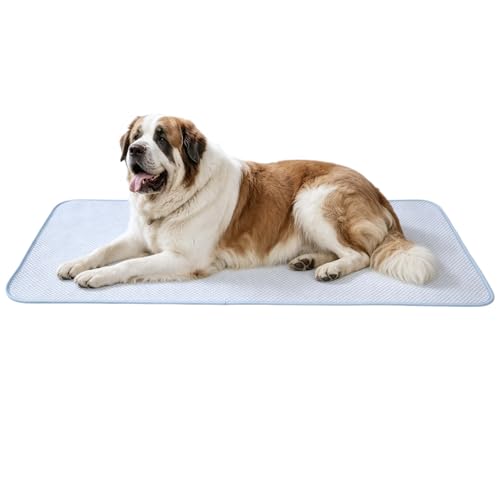 FrostEase Dog Cooling Mat, Cooling Dog Bed and Cooling Pad for Dog with Qmax 0.4 Yarn, Breathable 3D Airflow Layers, Machine Washable Non Slip Base for Pets, Blue, XXL, 55"*36" - size: XXL-55''*36''