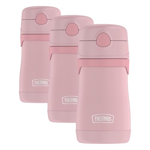 THERMOS BABY 10 ounce Stainless Steel Vacuum Insulated Straw Bottle, Rose (Pack of 3) - color: Rose, size: 10 Ounces (Pack of 3)
