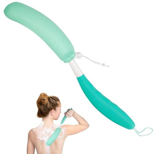 Back Scrubber for Shower,15.35" Long Handle Shower Brush for Body | Back Brush for Shower for Men Women, Long Handled Bath Sponge for Deep Clean,Exfoliating,Anti-Slip Curve Handled - size: Green-Green