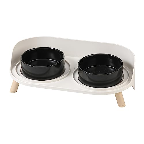 Raised Cat Food and Water Bowl Set - Elevated Ceramic Dishes with Non-Slip Stand and Splash Guard for Small Dogs - 2 x 320 ML (4.9 OZ) - Black - color: Black, size: Small