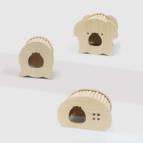 Hamster Wooden Hideout House Natural Wood Pet Rats Climbing Play Hut Hideaway Room for Small Chicken Hedgehogs Chinchilla Habitat Pet Cage Accessories (F) - style: F