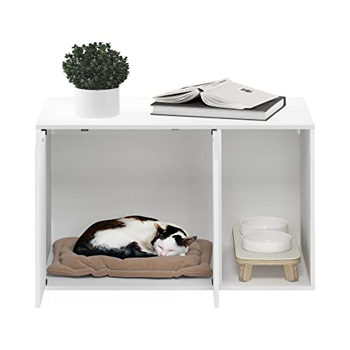 Furinno Peli Litter Box Enclosure, Solid White | Side Entrance, Hidden Litter Box Furniture, Wooden Pet House, Easy Assembly, for Living Room - color: Solid White, size: Large
