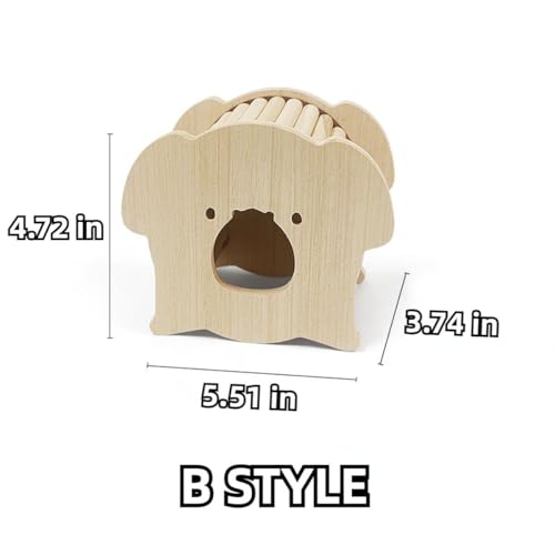 Hamster Wooden Hideout House Natural Wood Pet Rats Climbing Play Hut Hideaway Room for Small Chicken Hedgehogs Chinchilla Habitat Pet Cage Accessories (B) - style: B