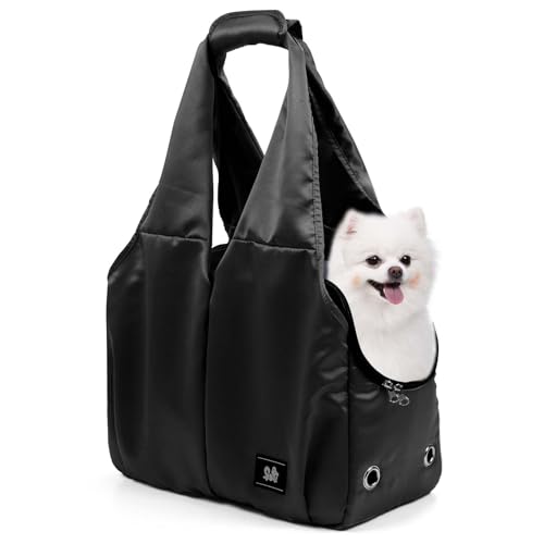 Dog Purse Carrier for Small Dogs, Cats, and Puppies – Soft-Sided Travel Pet Tote Bag with 4 Large Pockets, Foldable, Lightweight, Fits Pets up to 15 lbs, for Travel, Outings (Black) - color: Black