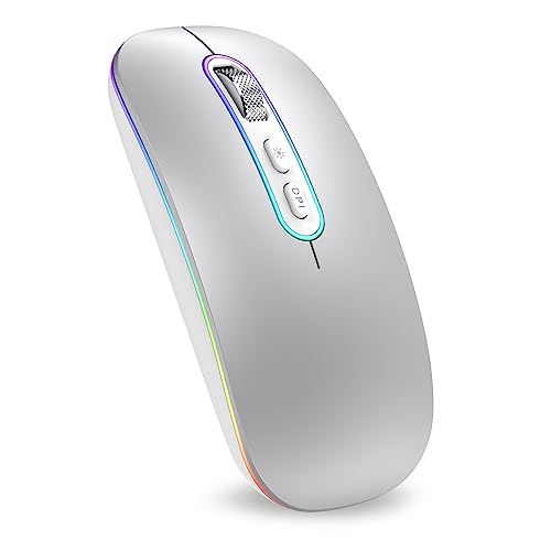 cimetech Rechargeable Wireless Mouse, Dual Mode Mouse-Silver | 2.4G & BT Slim Mouse for MacBook,Silent Click, 1600 DPI for Office Travel Mac Air Pro/PC/Laptop/Computer - color: Silver