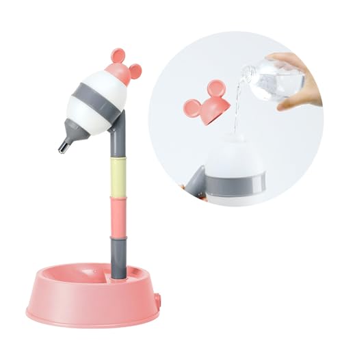 NACOCO Pet Standing Water Dispenser - Cat Dog Standing Bowl with Detachable Pole Automatically Feeding Water Height Adjustable(Grey-Pink Ear) - color: Grey-Pink Ear