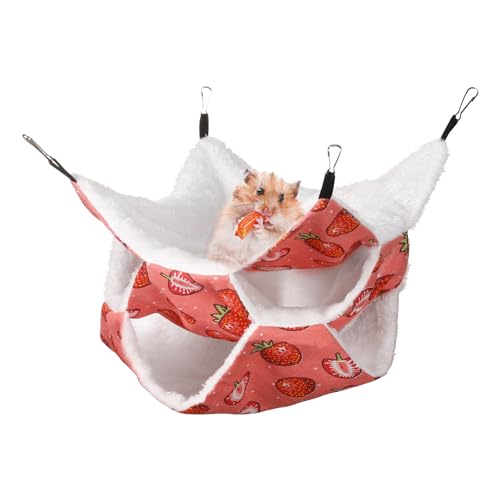 3 Layer Guinea Pig Cage Hammock, Cute Rat Hamster Hanging Hammock Bed Soft Warm Small Animals House Cage Accessories Toy for Ferret Squirrel Chinchilla Parrot Sugar Glider - color: Raspberry Red