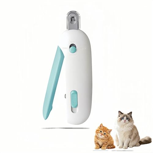 Adjustable Cat Nail Clippers with Safety Guard & Hidden File, Splash-Proof Trimmer for Kittens & Indoor Cats, Painless Blue Claw Scissors