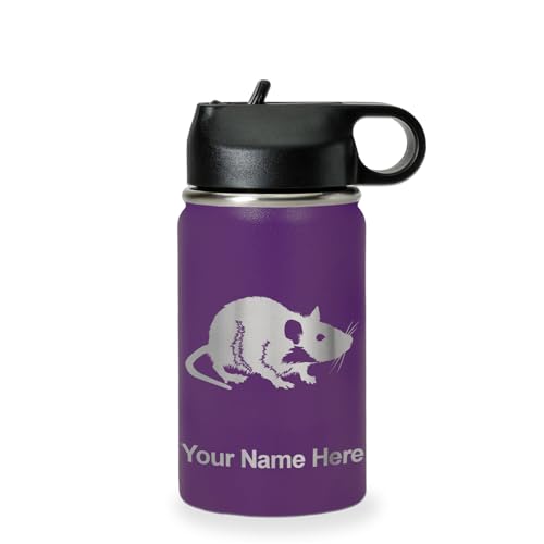 LaserGram Personalized 12oz Water Bottle, Rat (Dark Purple) | Engraved Gift, Vacuum Insulated Stainless Steel, Flip-Top Straw Lid, Laser Engraved With Your Name - color: Dark Purple, size: 12 Ounces