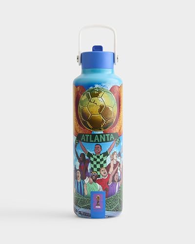 Drib 24oz Insulated Water Bottle, FIFA World Cup 2026 Edition – Performance Stainless Steel Insulated Bottle with Quiet Leak-Proof Straw Lid (Atlanta - City Poster) - color: Atlanta - City Poster