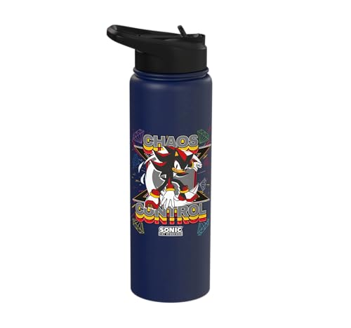 Sonic the Hedgehog - Shadow the Hedgehog "Chaos Control" Stainless Steel Insulated Water Bottle - color: Navy Blue