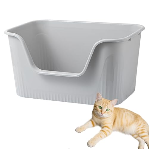 SpaceTime Large Cat Litter Box with High Sides,Cat Boxes for Indoor Cats,Cat Litter Pan for Kitty,Litter Box with Low Entry,Easy to Clean,Anti-Splashing (Grey) - color: Grey