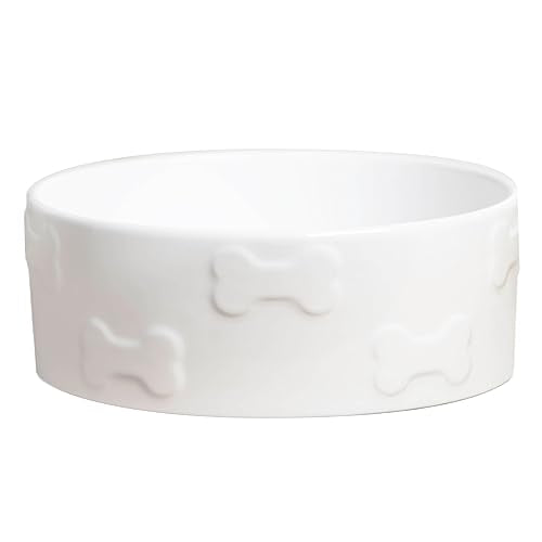 Ceramic Dog and Cat Bowl, White, Large | Durable Food and Water Dish | Stylish Manor Design | Easy-Clean, Dishwasher Safe - color: White, size: Large