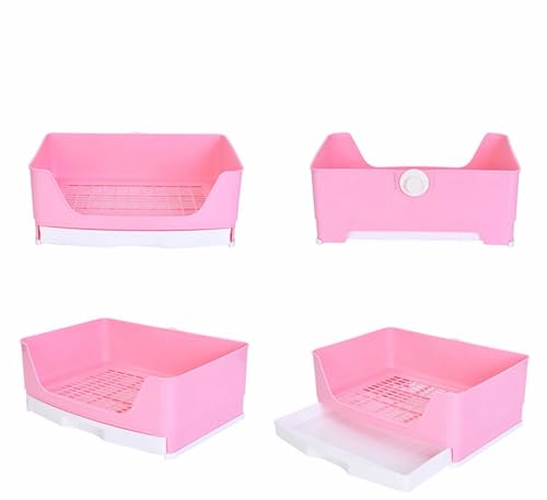 Rabbit Litter Box,Bunny Supplies,Large Pet Litter Pan Trainer with Drawer Corner for Rats Hamsters Ferret Bunny Guinea Pigs Chinchilla Small Animals (Pink) - color: Pink