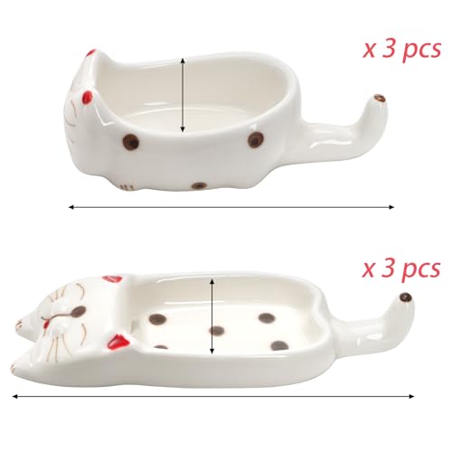 6 Pcs Cute Soy Sauce Dipping Bowls, Small Ceramic Dipping Dishes, Mini Cat Shape Sushi Tray with Chopstick Holder Tableware for Seasoning Oil Vinegar Ketchup Wasabi, Japanese Style