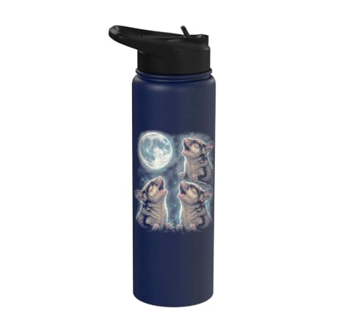 Sugar Glider Howling at Moon Retro 90's Stainless Steel Insulated Water Bottle - color: Navy Blue