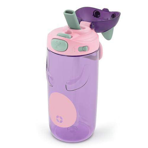 Ello Ellies 16oz BPA-Free Plastic Leakproof Kids Water Bottle, Cat | Animal shaped plastic kids water bottle with straw, leakproof locking lid, carry handle, & BPA-free design for school lunches - color: Cat, size: 16 Ounces