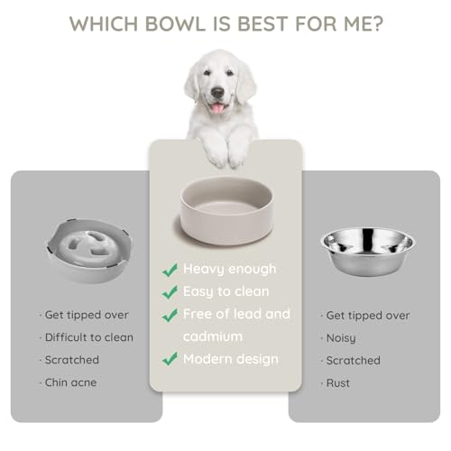 SPUNKYJUNKY 13.5OZ Ceramic Dog and Cat Bowl, Modern Cute Weighted Food Water Bowl for Replacement Grey (2 Pack) - color: Grey, size: 1.7 CUPS × 2