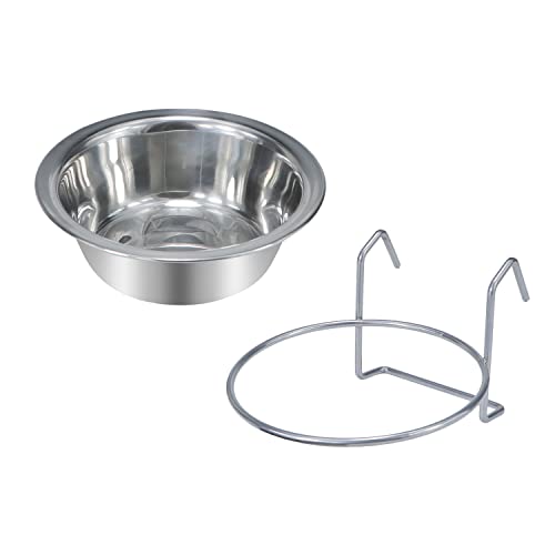 Wontee Pet Food Water Bowl Stainless Steel Hanging Feeder, S | Rust-proof, removable for easy refilling and cleaning, for feeding in cages/kennels/crates, for small dogs/cats/birds/rabbits - size: S
