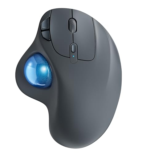 Nulea M501 Wireless Trackball Mouse Ergonomic Thumb Control, 4 DPI Levels | Rechargeable mouse with Bluetooth USB receiver,3 device use,smooth tracking,compatible with PC Mac Windows-Blue Grey