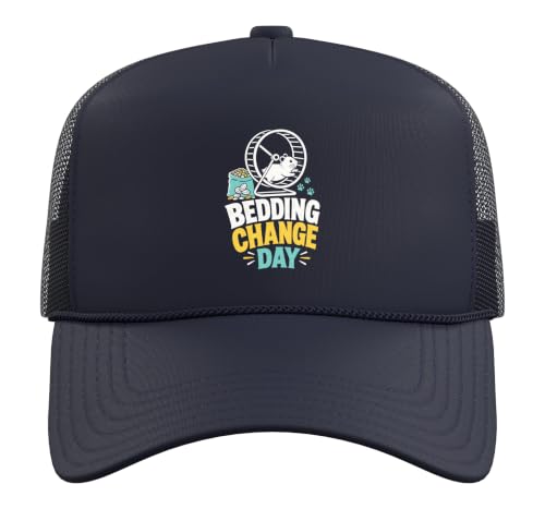 Hamster Bedding Change Day Trucker Hat with Adjustable Mesh Back - color: Navy Blue