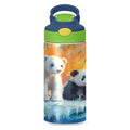 OTVEE Polar Bears Pandas Kids Water Bottle with Straw Lid Insulated Stainless Steel Cup Insulated Tumbler for Boys School 12 oz - color: Polar Bears and Pandas